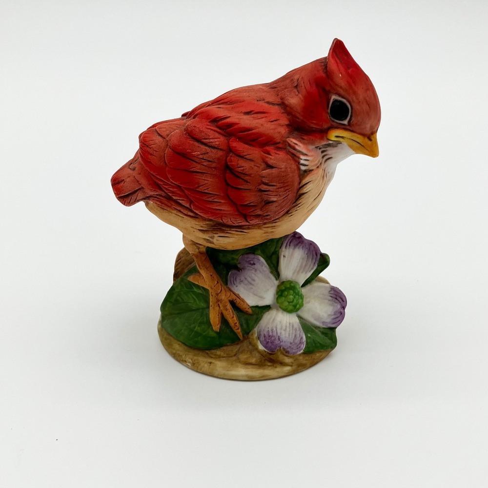 Andrea by Sadek Figurine Cardinal 6350 4" Red Porcelain Bird Flower - Picture 6 of 10